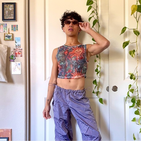 American Vintage Tops - Sheer Celestial-Themed Crop Top